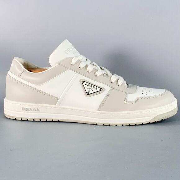 PRADA Size 11 White Grey Color Block Perforated Leather Logo Low Top Sneakers - Picture 2 of 11